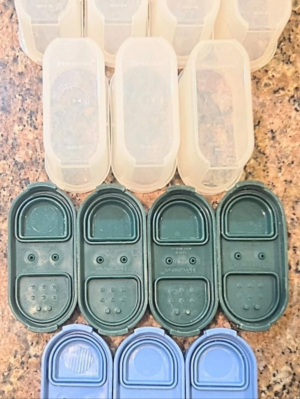 Tupperware Spice Containers Shaker 7 Modular Mates Small Flip Top Blue Green